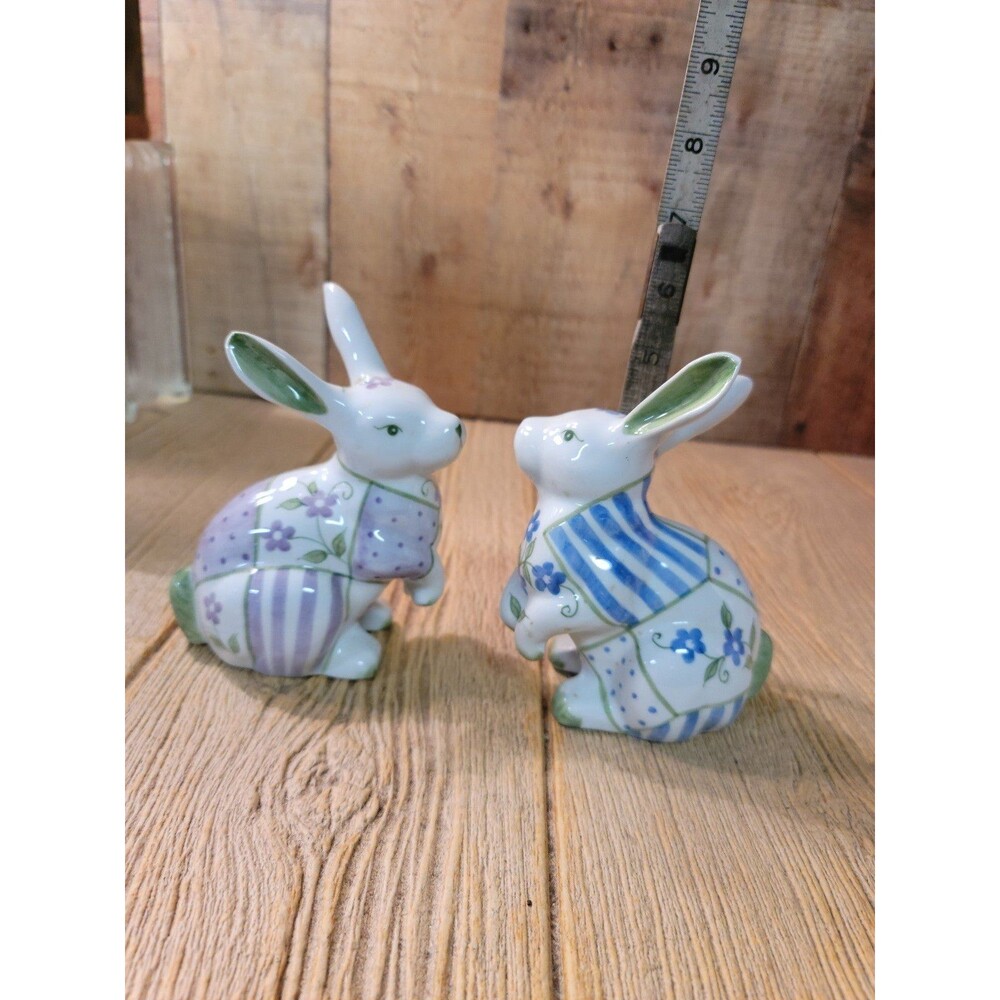 Vintage Porcelain Rabbit, 1 blue and white; 2nd one purple and white.